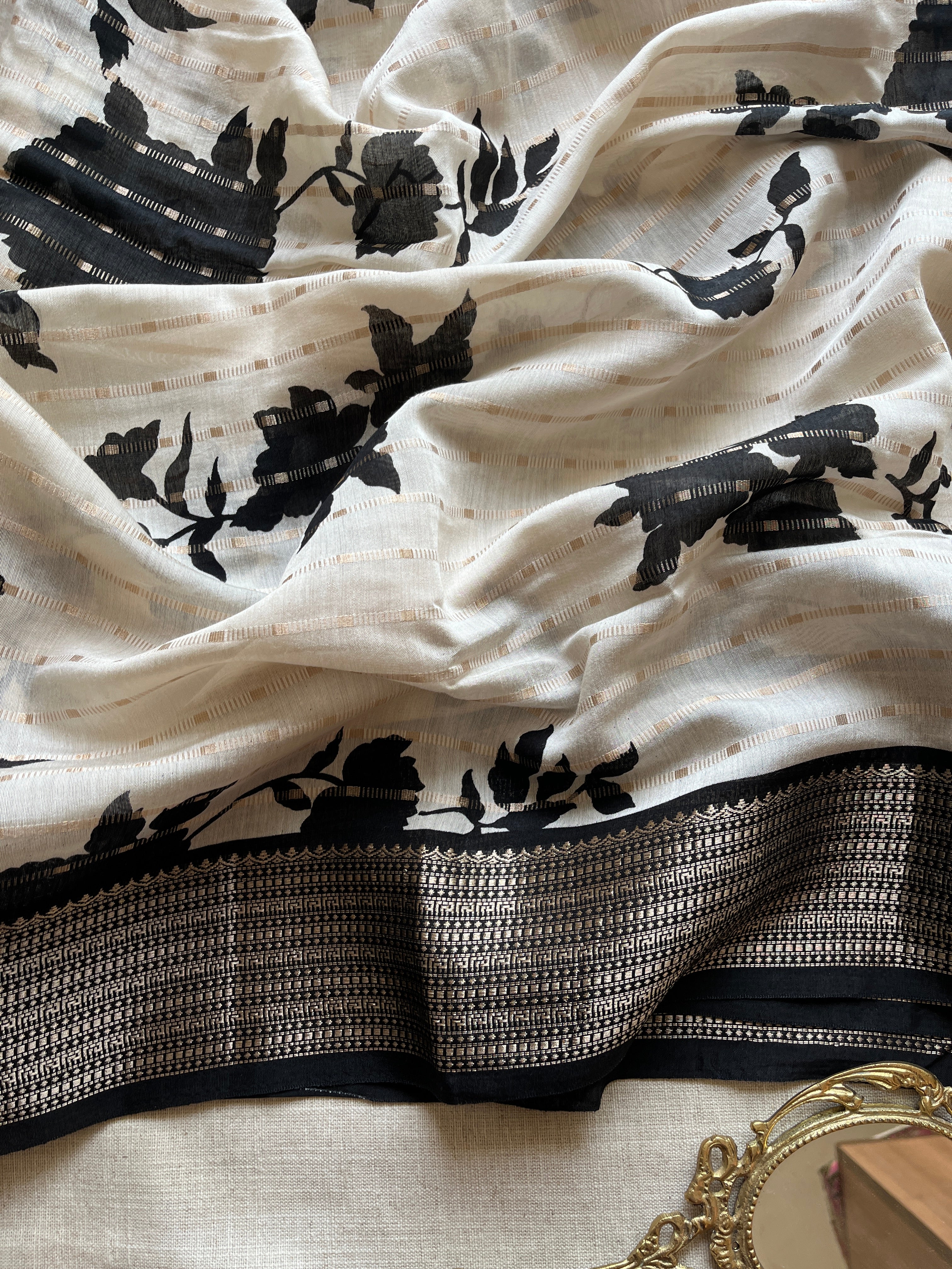 White Dola Nylon Silk Saree